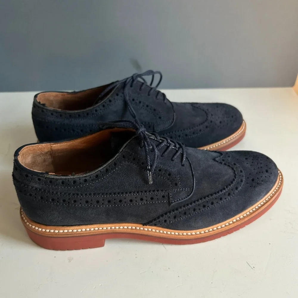 J. Crew dress shoes Men's 8.5 Oxford Ludlow Suede Leather Blue Preppy Career